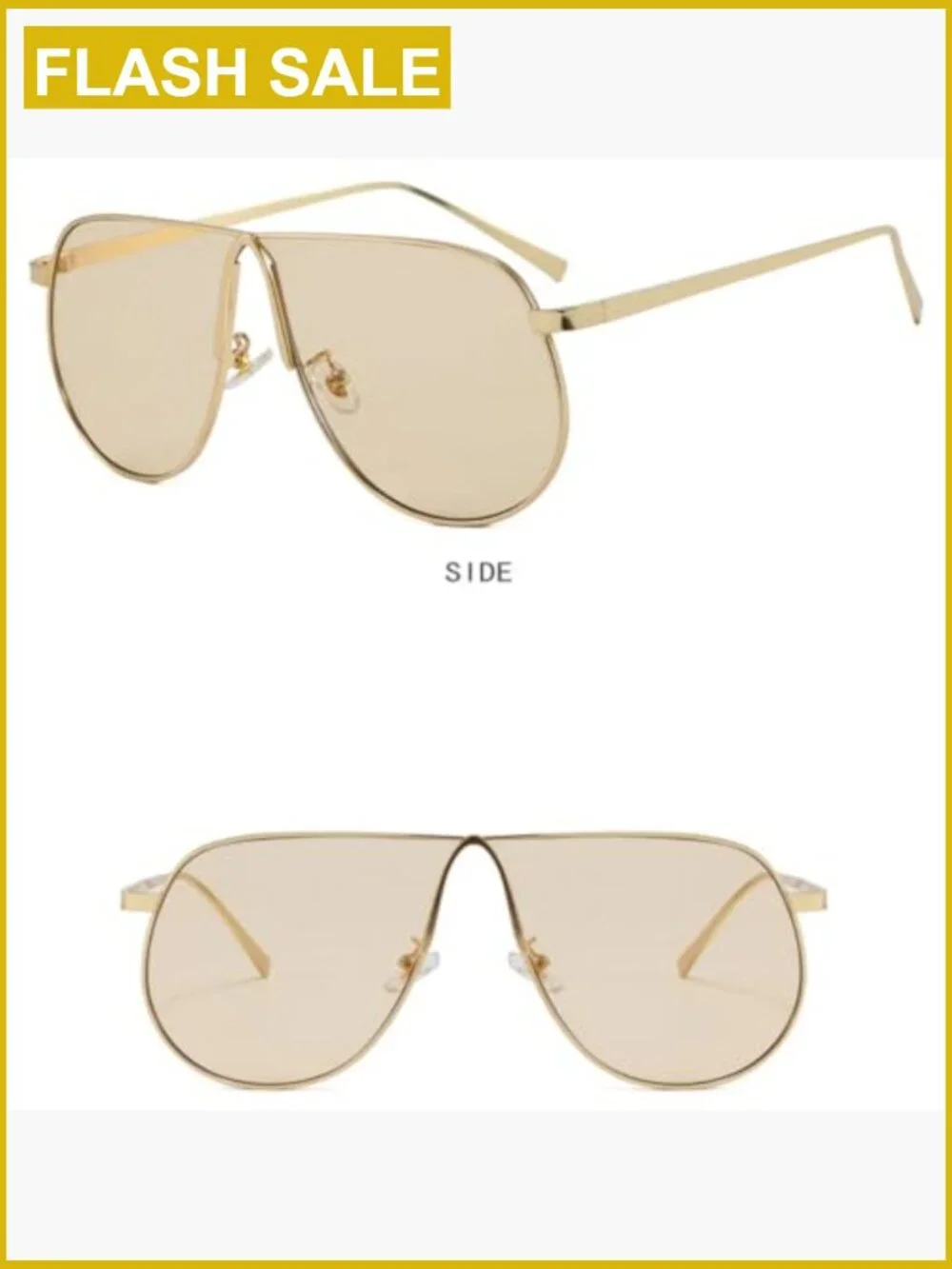 Oversized Aviator Sunglasses 70s Gold Metal Frame Square Big Shades Unisex